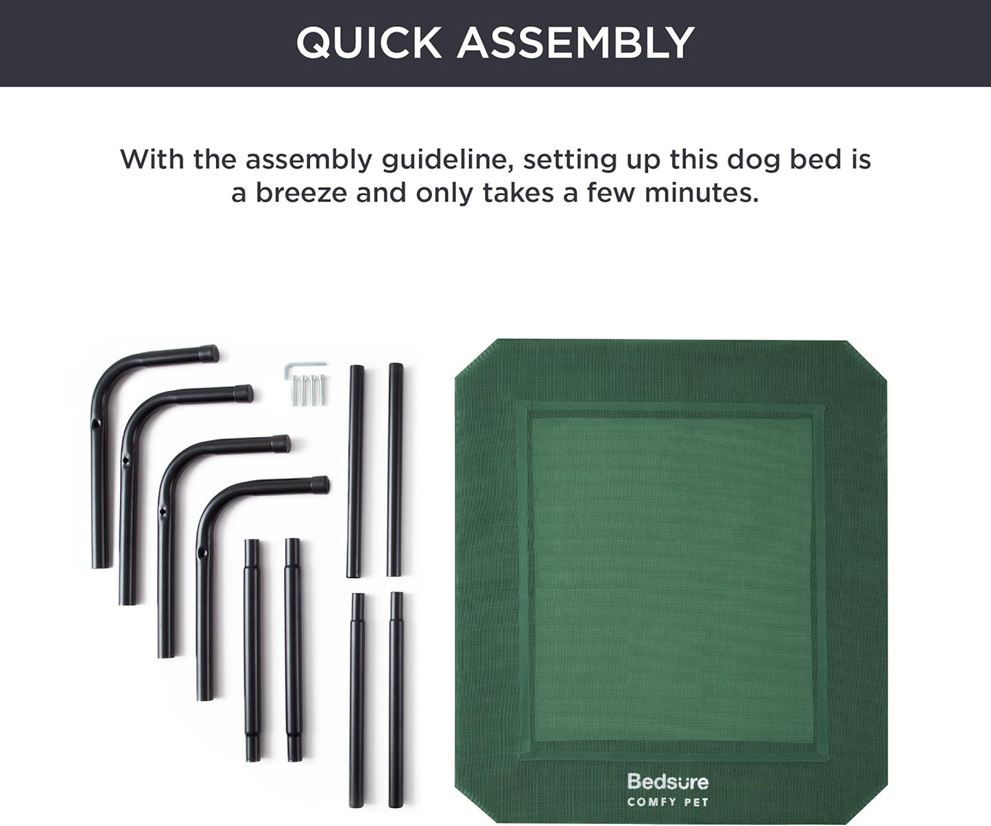 Bedsure Outdoor Elevated Dog Bed Large Sized Dog, Portable Indoor & Outdoor Cooling Raised Cot Pet Hammock Bed with Skid-Resistant Feet, Frame with Breathable Mesh, Green, 49 inches