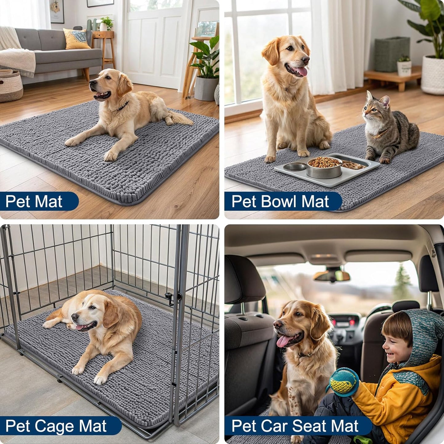 Smiry Dog Door Mat for Muddy Paws 47x17, Absorbs Moisture and Dirt Doormat, Non-Slip Washable Quick Dry Chenille Front Door Mat Indoor Entrance, Entryway Carpet for Inside Floor, Grey