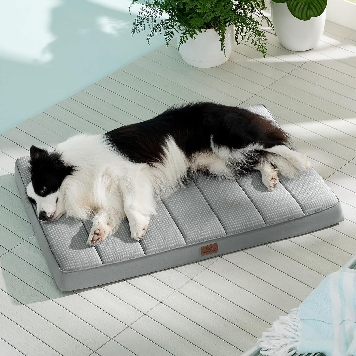 Bedsure Cooling Dog Bed for Crate - Large Orthopedic Flat Puppy Beds with Removable Washable Cover, Egg Crate Foam Pet Mat, Suitable for Pet Up to 50 lbs