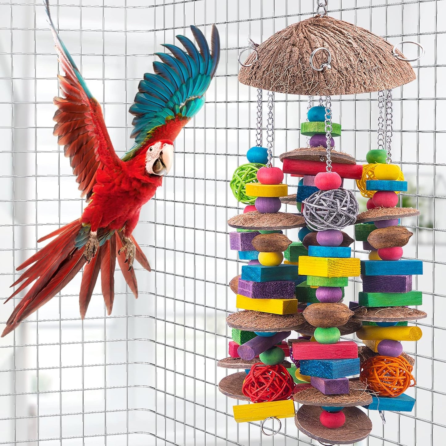 EBaokuup Large Bird Parrot Toys - Colorful Wooden Blocks Bird Chewing Toy for Macaws, Cockatoos, African Grey and Large Medium Parrot Birds