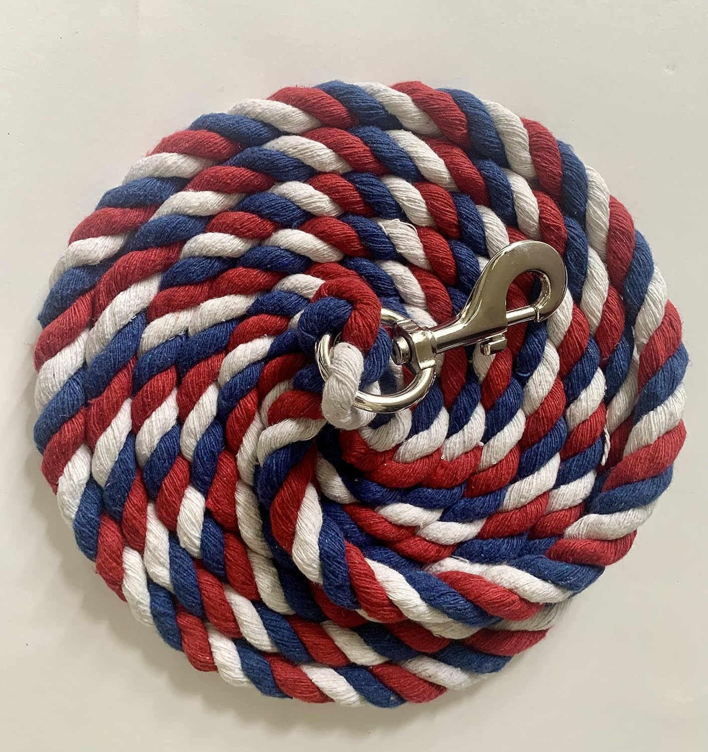 Majestic Ally Pack of 2 Solid Cotton Lead Rope for Horses & Livestock – 10 Foot Long and 5/8 inch Thick - Replaceable Heavy-Duty Satin Bolt Snap – Handmade – Soft, Broken in Feel (Patriotic)