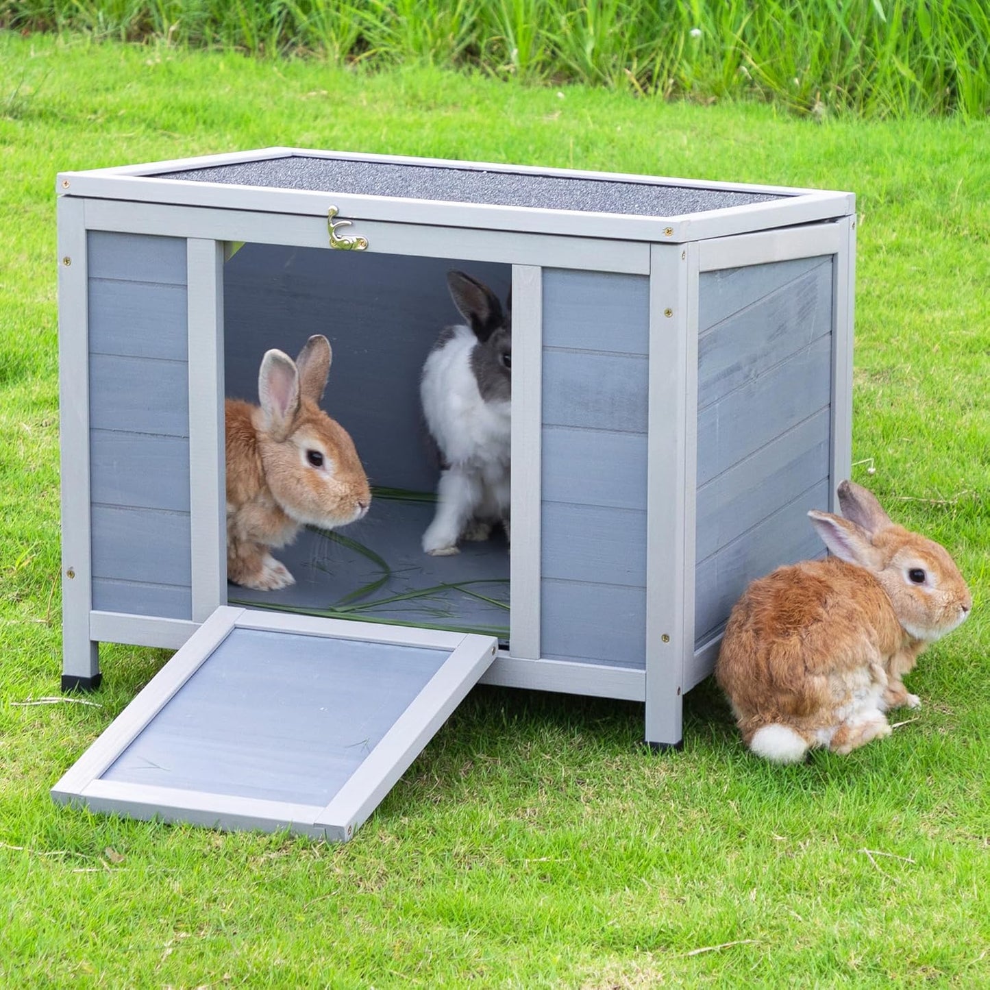 COZIWOW 24inches Wooden Catio Outdoor Cat House Small Animal House,Rabbit Hutch Indoor,Stable Weatherproof Bunny Cage Pet Shelter for Small Cat Dog Rabbit Guinea Pig (Grey)