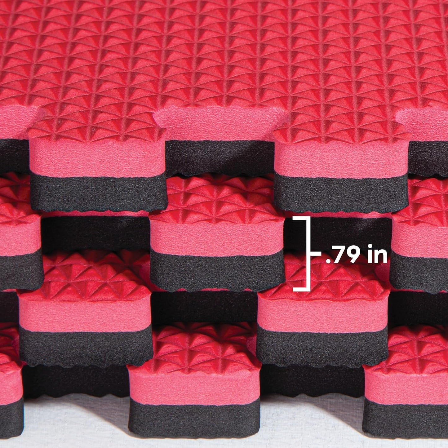 Norsk Reversible Gym Exercise Mats 3/4" Thick EVA Interlocking Foam Tiles, Perfect Gym Flooring for Home Gym, 12 24"x24" Tiles & 24 Trim Pieces, 48 Sq. Ft. Reversible, Red/Black