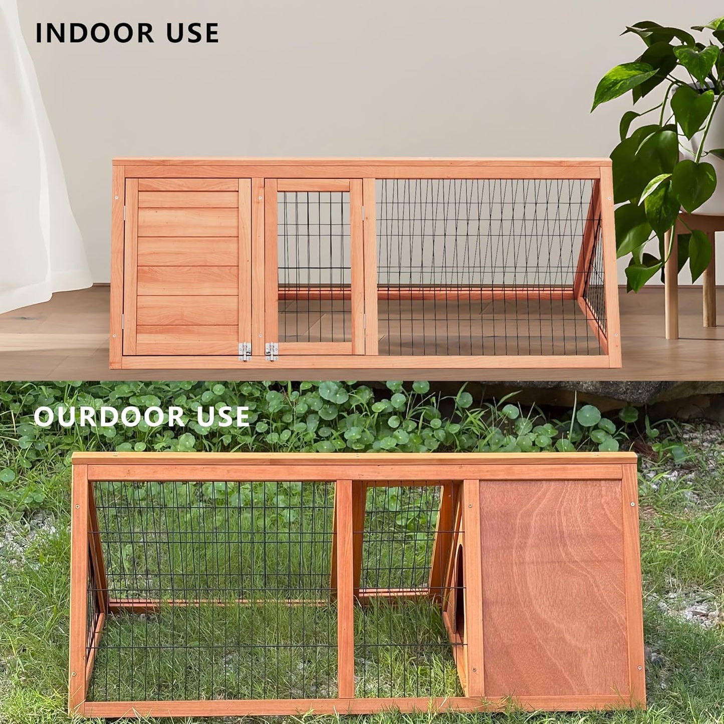 Chick Coop,Outdoor Chicken Run Cage Wooden Triangle Quail Coop with Ventilating Wire Poultry Hutch for Small Animals (Ntural Wood)