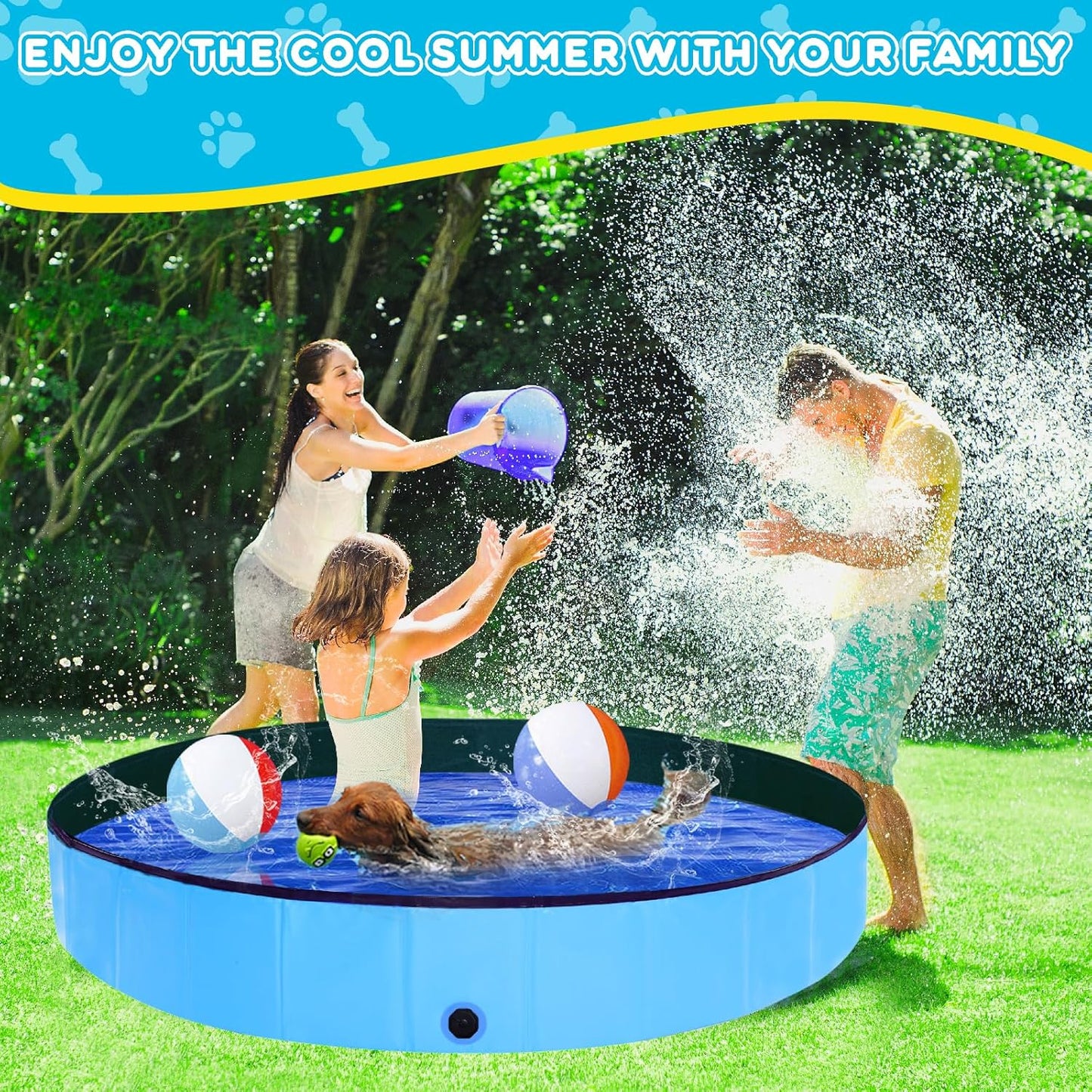 Foldable Dog Pool - 79" x 12" Anti-Slip Portable Dog Swimming Pool, Hard Plastic Collapsible Kiddie Pool for Outdoor and Indoor for Pets Dogs Cats and Kids