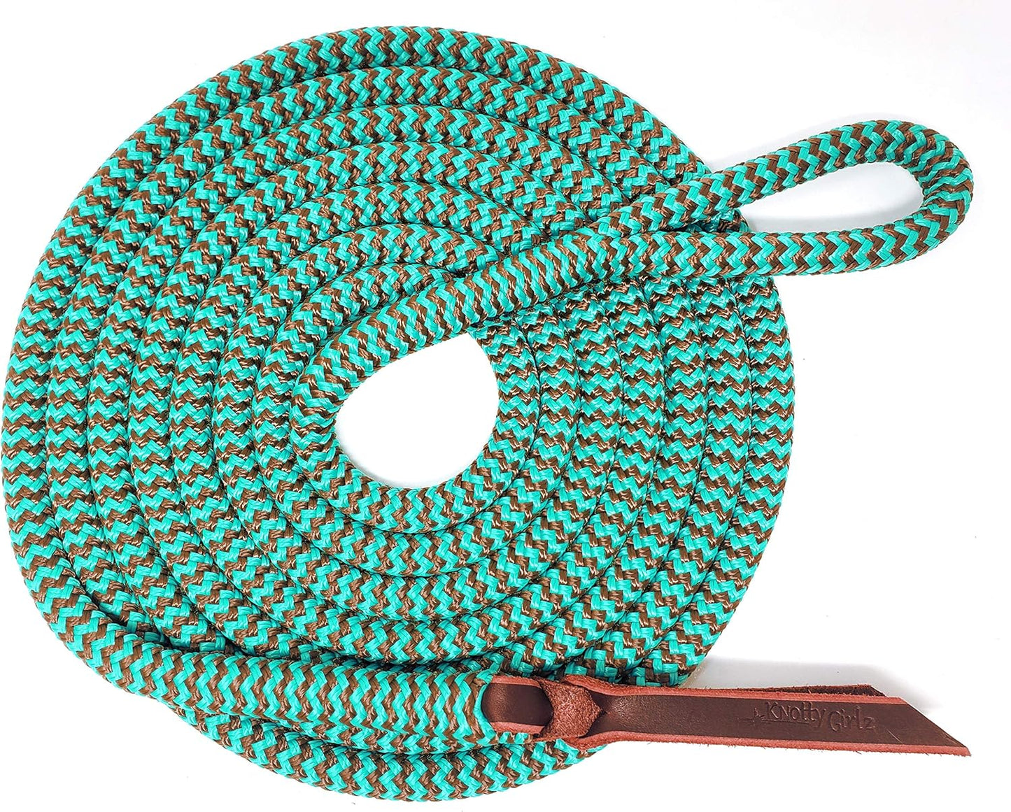 Double Braid Lead Rope with Eye Splice Loop, 12-14FT Lengths (Turquoise with Brown, 14 ft.)