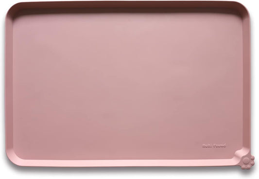Hoki Found Large Non Slip Pet Feeding Mats - Silicone tray - Waterproof Bowls - Neutral Pink