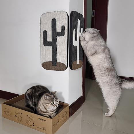 4 Pcs Cat Scratcher Wall Mounted Scratch Pad +Cat Scratcher Box Door Cat Nail File Scratcher for Wall Modern Cute Cardboard Vertical Cat Scratching Post, Furniture Protector