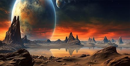 36X24IN Cosmic Aquarium Background, Cool Parallel Space Themed Fish Tank Background, Tropical Desert Terrarium Background with 8 EVA Double-Sided Tape