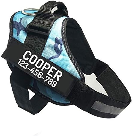 PawPawify Custom No Pull Dog Harness with Name and Phone Number, Heavy Duty Personalized Pet Vest to Prevent Tugging, Pulling, or Choking, Training and Walking (Camouflage Blue, S (10-19LBS))