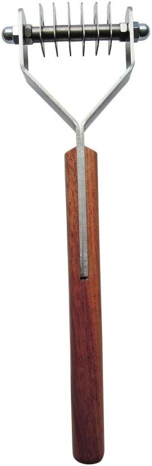 Mars Coat King Dematting Undercoat Grooming Rake Stripper Tool for Dogs and Cats, Stainless Steel with Wooden Handle for Thick Coats, 6-Blade Stripper for Groomers, Pet Owners