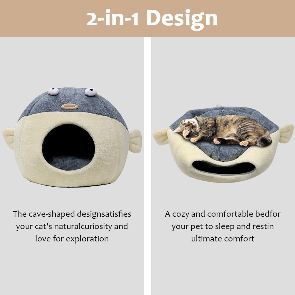 Cat Beds for Indoor Cats - Cute Animal-Shaped Cat Cave Bed for Larger Cat&2 Cats,Super Soft Calming Cat Tent for Kitten&Puppy,Small Dog,Warm Plush&Machine Washable&Removable Cotton Pad (Gray XL)