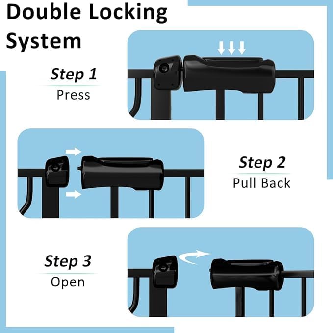62.2"-71.65" Extra Wide Auto Closing Baby Safety Gate for Stairs & Doorways, Pressure Mounted No Drill Pet Gate with Walk-Through Door - Heavy Duty Childproof Gate for Toddlers, Kids, Dogs (Black)