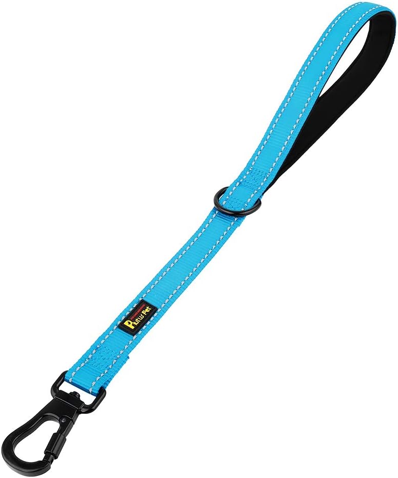 PLUTUS PET Short Training Dog Leash with Padded Handle for Medium Large Big Dogs,18 Inch Heavy Duty Strong Traffic Leash with Carabiner Clip for Climbing Walking or Guiding Blind（18”，Blue