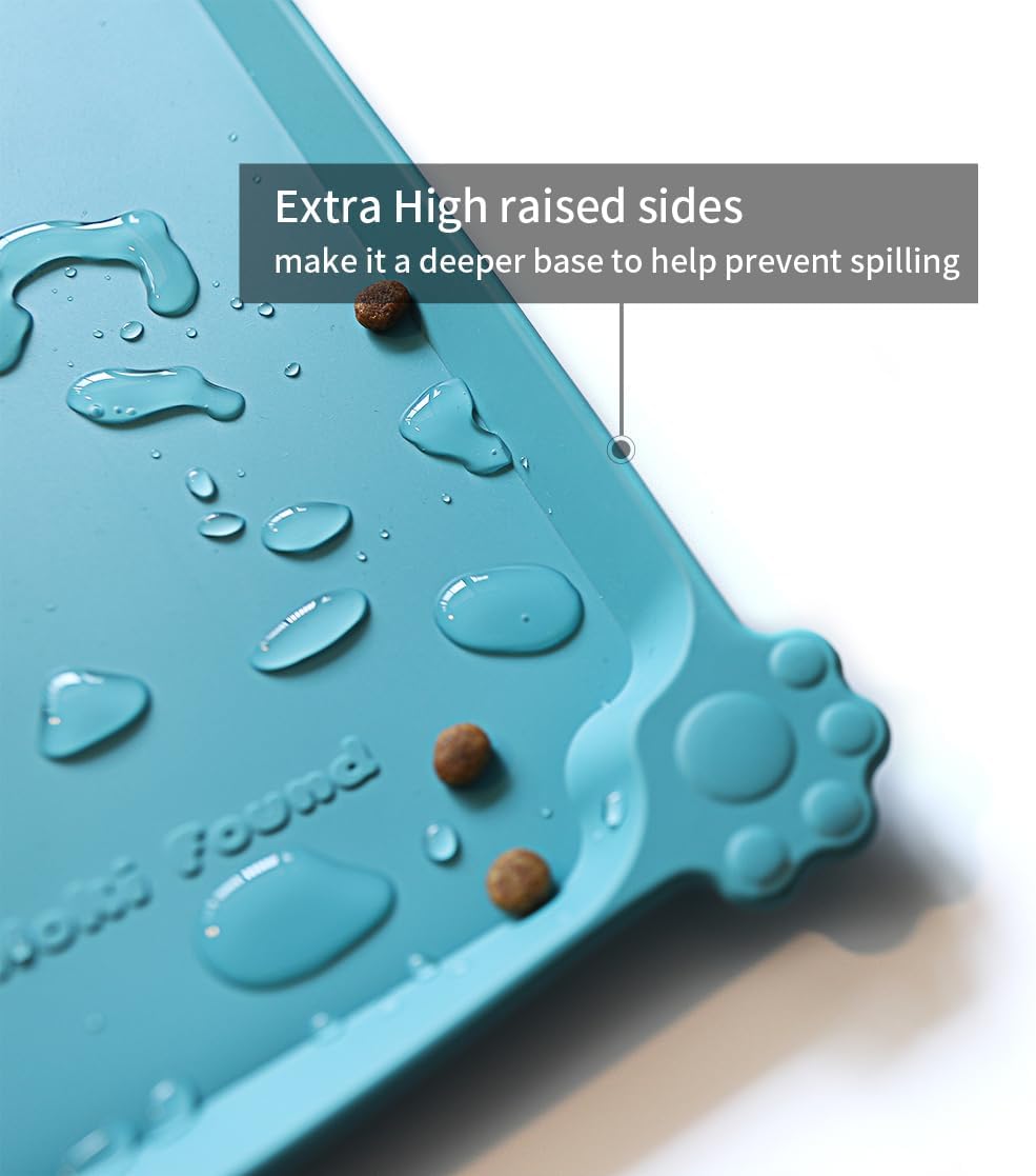 Hoki Found Large Silicone Pet Food Mats - Non Slip Bowl Placemats - Waterproof Dog Cat Food Mats For Floors - Glacier