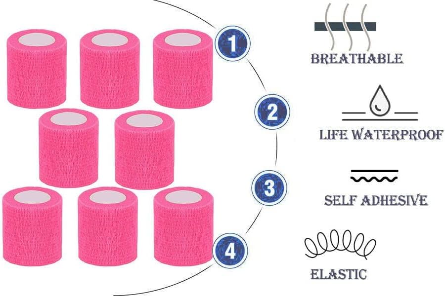 Self Adhesive Bandage Wrap,2 Inch Pink Breathable Elastic Cohesive Bandages, Vet Wrap Sports Tape Bulk for First Aid Supplies, Wrist Sprains Protection