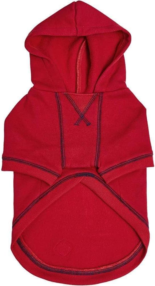 Blueberry Pet Essentials Hoodie – 12″ Soft French Terry Sweatshirt with Hood, Red, Award‑Winning Small‑Dog Jersey