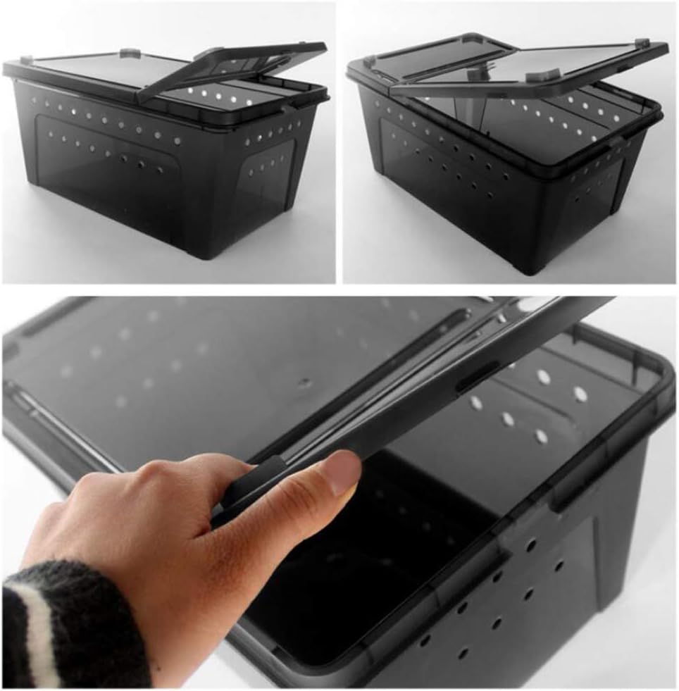 OMEM Portable Reptile Terrarium Habitat for Mini Pet Houses Breathable Holes Stackable Container (2PCS-Black-M)