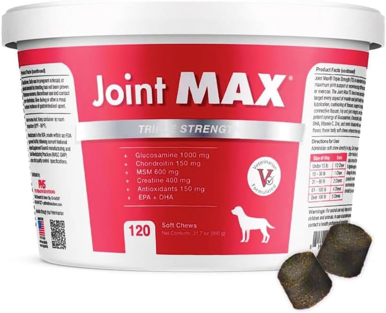 TS Joint Supplement Vet Formulated Pain & Inflammation Relief Treats Hip Dysplasia & Arthritis, Glucosamine, Chondroitin, Turmeric, MSM, HA, Creatine, Omega 3 EPA + DHA.120 Soft Chews