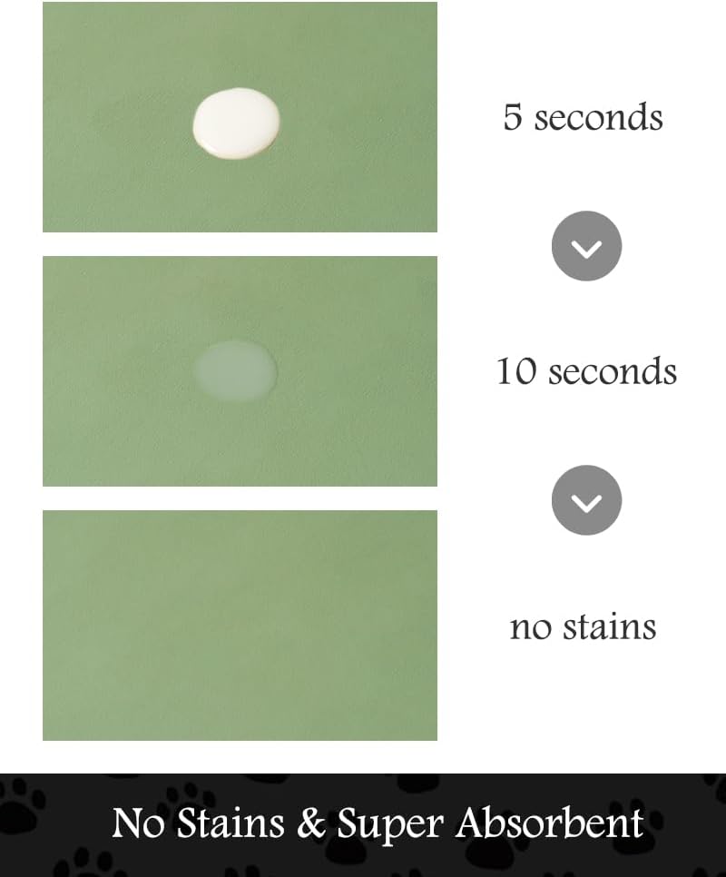 Pet Feeding Mat-Absorbent Dog Mat for Food and Water Bowl-No Stains Quick Dry Water Dispenser Mat-Dog Accessories Pet Supplies-Bowl for Messy Drinkers（Green,16"x24"