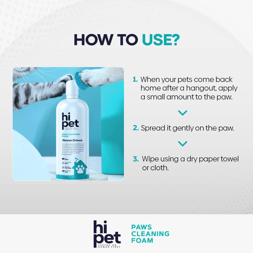 Hi Pet Dog Paw Cleaner Foam with Built-in Paw Scrubber Brush, Paw Cleaner for Dogs and Cats, Cat and Dog Paw Moisturizer, Effortless and Easy-to-Use Bottle Design Dog Feet Cleaner (Pack of 2)