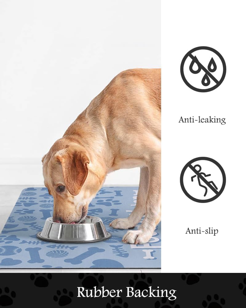 Pet Feeding Mat-Absorbent Dog Mat for Food and Water Bowl-No Stains Quick Dry Water Dispenser Mat-Dog Accessories Pet Supplies-Bowl for Messy Drinkers（Bone,23"x34"