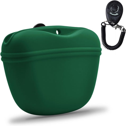 AUDWUD - Silicone Dog Treat Pouch - Clip on Portable Training Container - Convenient Magnetic Buckle Closing and Waist Clip - No BPA