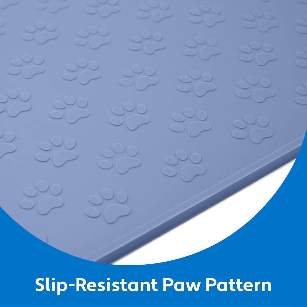 MIGHTY MONKEY 100% Waterproof Dog Food Mat, Raised Edges Silicone Pet Feeding Placemat for Cat, Dogs, Pet Bowls, High Lipped Tray Prevents Water Spills, Food on Floor, Dishwasher Safe, 24x16, Lt Blue