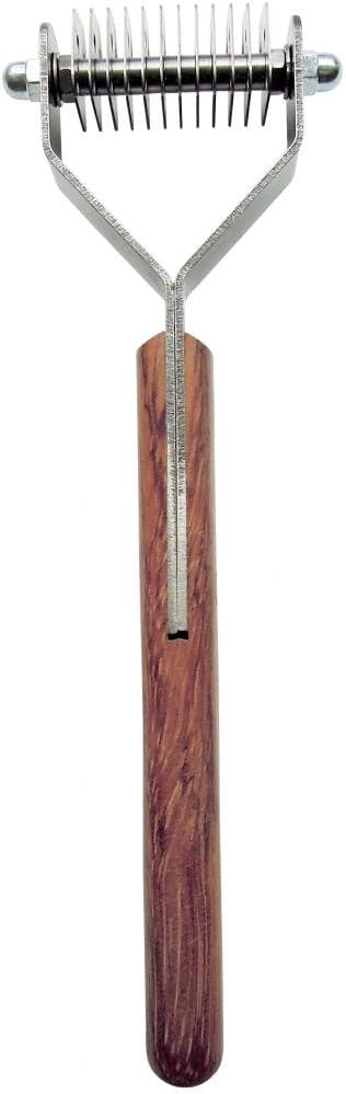 Mars Coat King Dematting Undercoat Grooming Rake Stripper Tool for Dogs and Cats, Stainless Steel with Wooden Handle for Thick Coats, 12-Blade Stripper for Groomers, Pet Owners