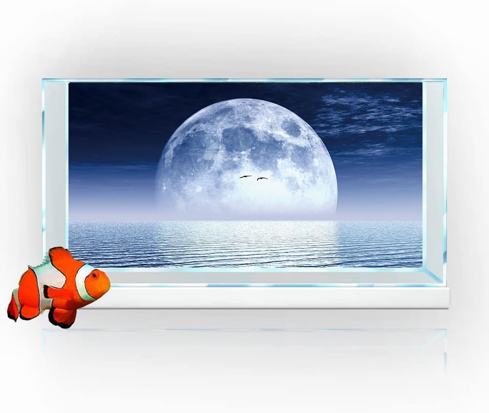 Moon Aquarium Background,Cool Sea Galaxy Parallel Space Themed Fish Tank Background, Cool Terrarium Background 48X20IN with 8 EVA Double-Sided Tape