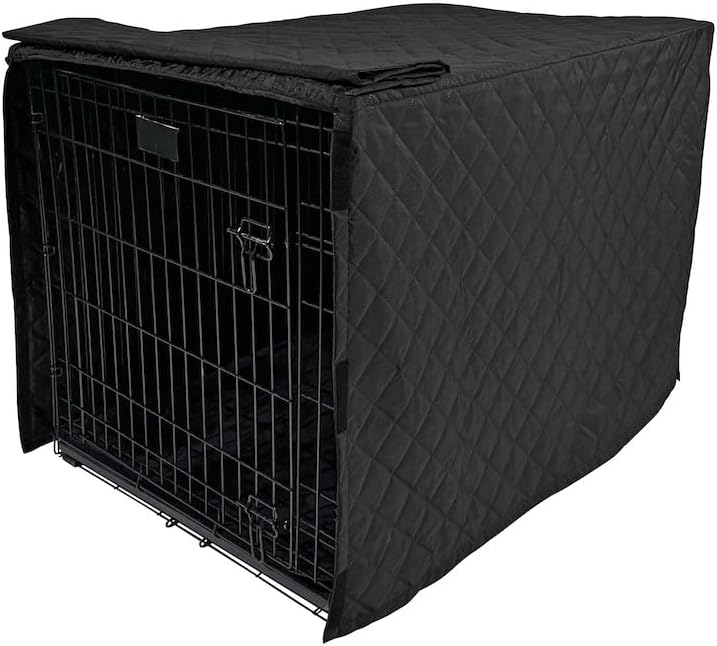 4Knines Quilted Dog Crate Cover – Heavy-Duty, Water-Resistant Fabric for Indoor/Outdoor Use – Durable Travel Cage Cover for Training, Weather Protection – Fits 48-Inch Crates – Black
