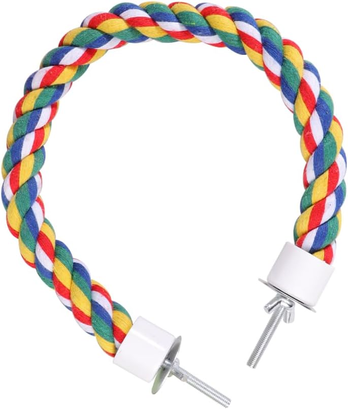 Colorful Bird Rope Perch Stand, Birdcage Swing Spiral Toys, Bird Climbing Standing Bungee Rope Perches Chew Toys Cage Accessories for Cockatiels Parrots Birds (40CM/15.7inch)