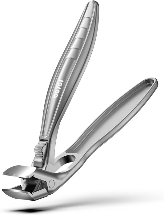 BEZOX Curved Toenail Clippers for Seniors – Safety Lock, Wide Opening, and Anti-Slip Grip Nail Clipper for Thick Nails - Silver