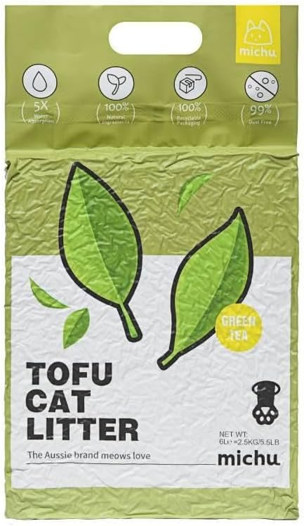 Tofu Cat Litter Natural Clumping Tofu Cat Litter, Fast Clumping and Easily Scoop-able 5.5lb/88oz 5 Scents - Greentea, 6 Pack