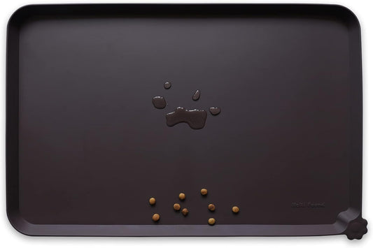 Hoki Found L Silicone Non Slip Pet Dog Cat Bowl Mats - Waterproof Dog Cat Food Mats - Dark Oak