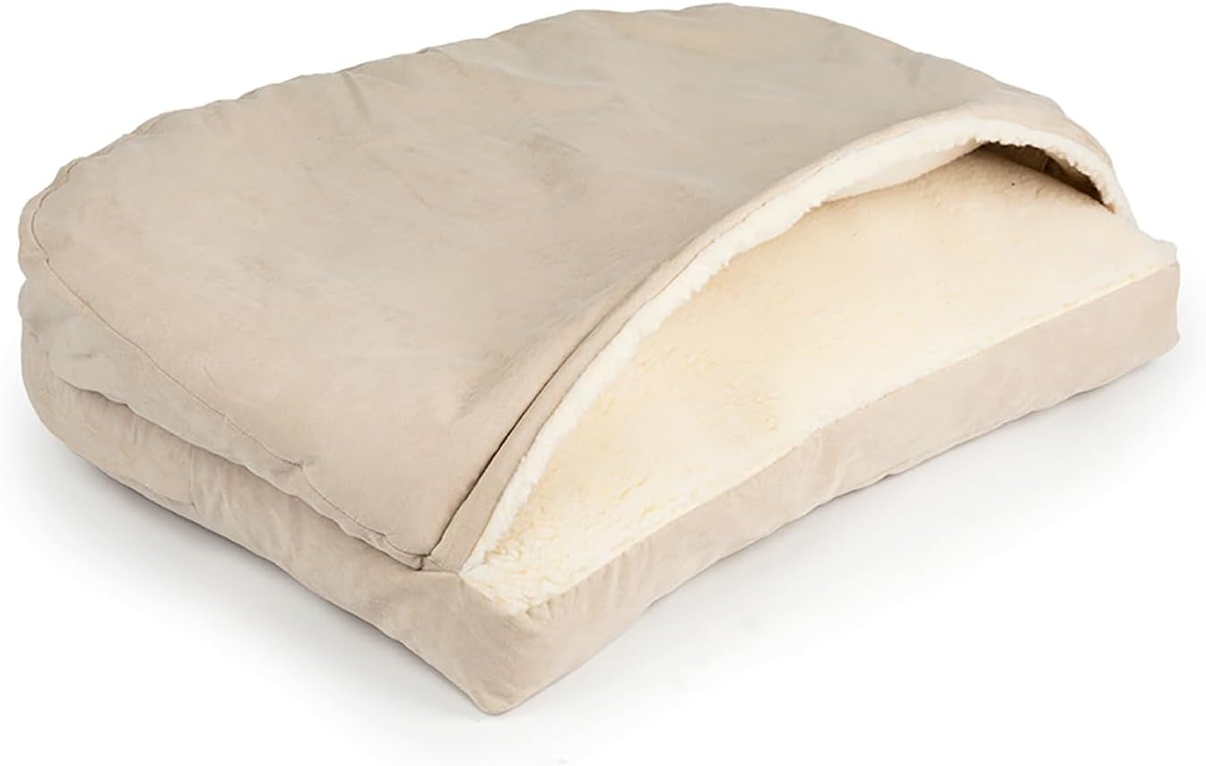 Snoozer Luxury Rectangle Cozy Cave Dog Bed - Indoor Dog Bed with Cover Cave, Covered Calming Burrow for Small & Medium Sized Pets with Blanket Attached, Enclosed, Washable - Medium, Buckskin