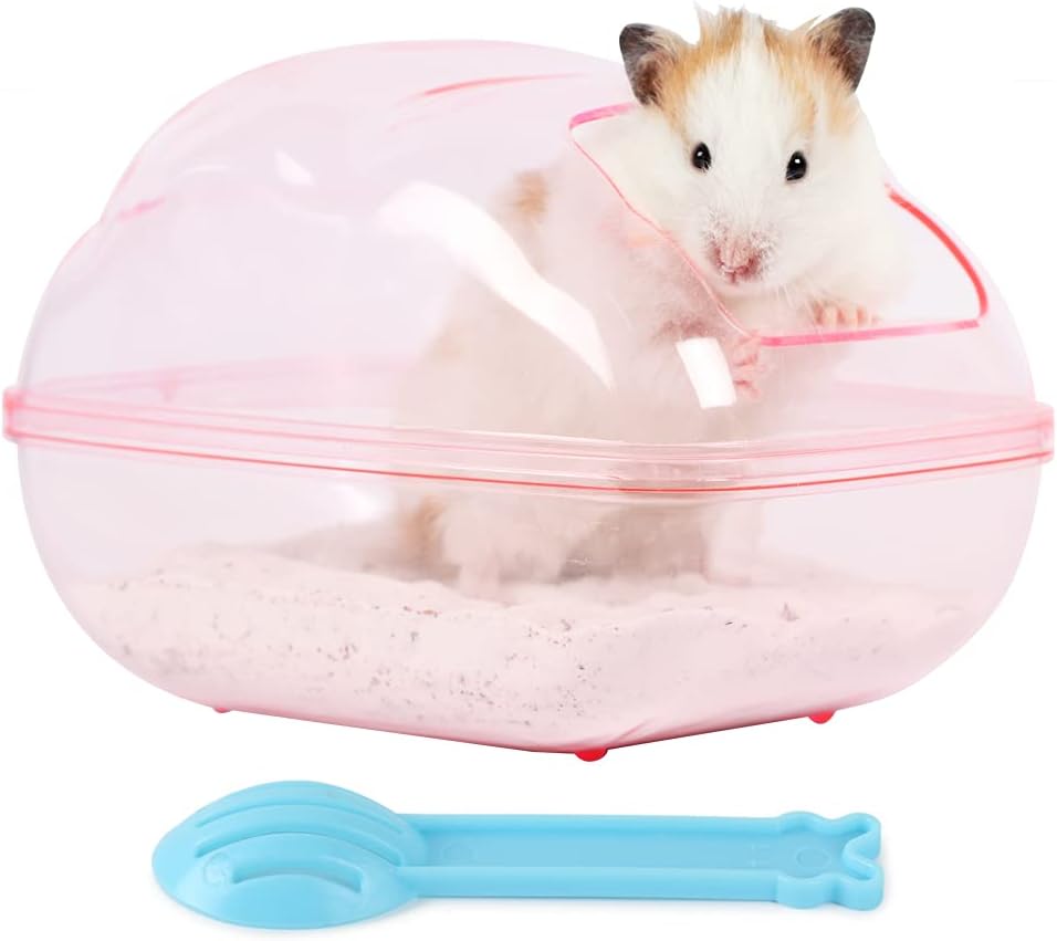 BUCATSTATE Hamster Sand Bath Kit Hamster Sand Bath Container Large Transparent Toilet with Scoop Set Dwarf Hamster Accessory for Small Animals(Pink, Large)