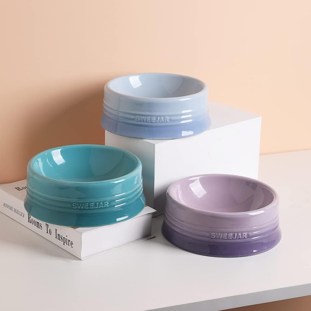 Sweejar Gradient Dog Bowl, Ceramic Dog Food Dish for Large Dogs and Large Cat, Porcelain Pet Bowl for Food and Water 32 oz (Gradient Light Blue)