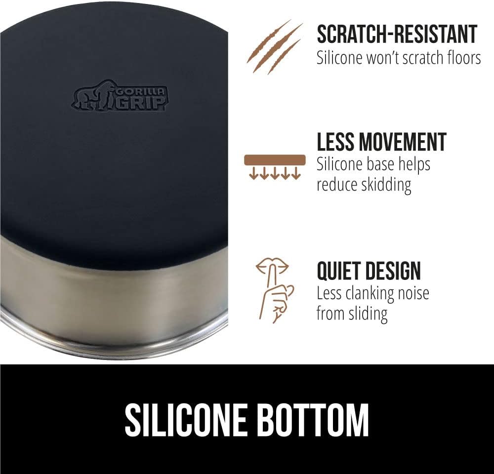 GORILLA GRIP Set of 2 Dog Bowls, Holds 8 Cups (64 fl oz), Heavy Duty Metal Food and Water Bowl for Feeding Dogs and Cats, Dishwasher Safe, Rust Resistant Stainless Steel, BPA Free Rubber Base, Black