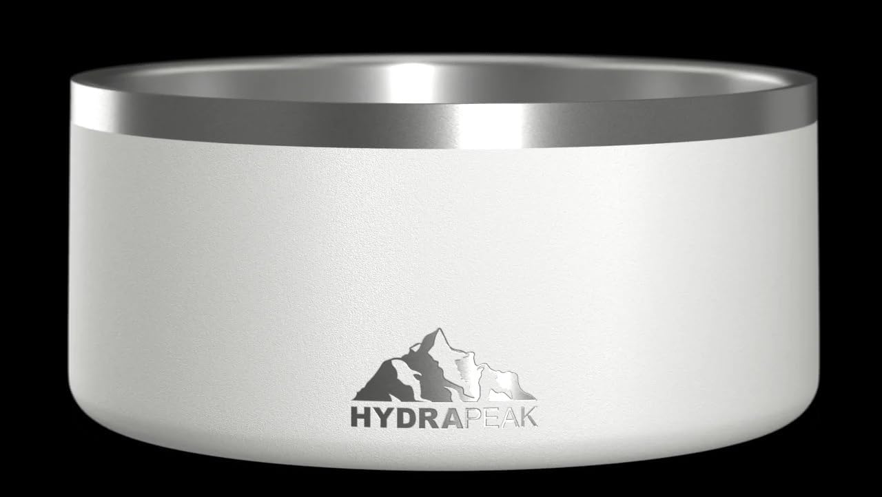 Hydrapeak Dog Bowl; Non Slip Stainless Steel; Water and Food Dish; Large Sized and Small Dogs; 32oz 64oz; Multiple Sizes | 8 Cup | White