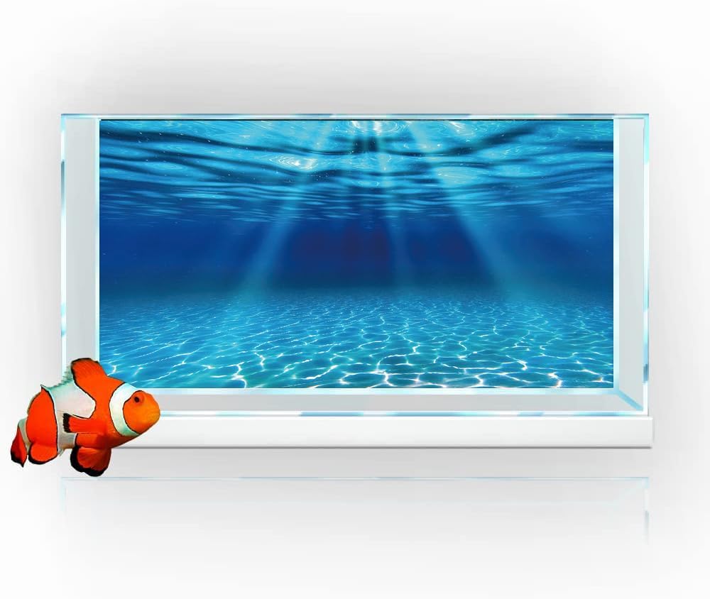 Natural Undersea Aquarium Background, Underwater Ocean Sunlight Fish Tank Background 36X24IN with 8 EVA Double-Sided Tape
