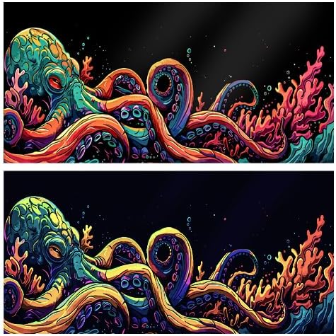 30X12IN Blacklight Octopus Sea Monster HD 3D Black Light Aquarium Background UV Reactive Background Terrarium Background with 10 EVA Double-Sided Tape