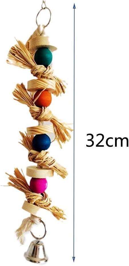 Hypeety Parrot Pet Bird Chew Bird Toys Parakeet Toys Wooden Straw with Bell Cage Swing Toys Bird Cage Hanging Accessory