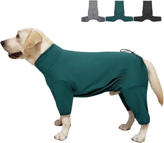 Dog Pyjamas PJS Sweater Clothes and Home Clothing Suitable for Small to Medium Breeds of Dogs, Dog Neutering Suits, Extra-Large Stretch Fabric, Four-Legged Clothes(Thin Dark Green, L)
