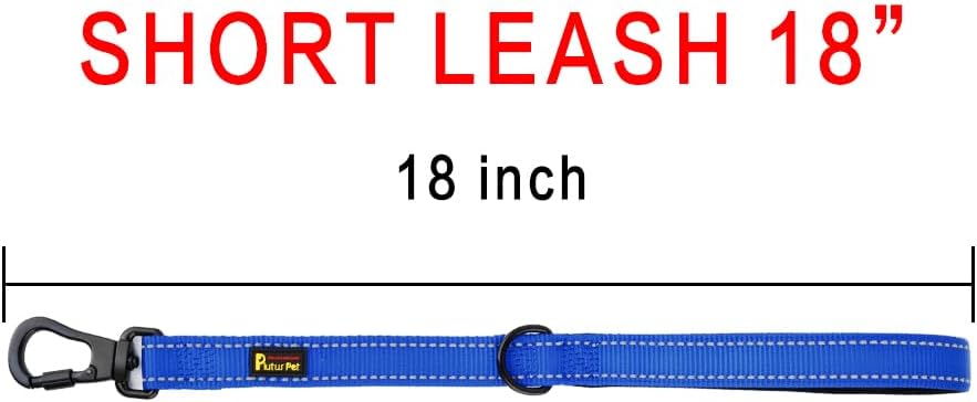 PLUTUS PET Short Training Dog Leash with Padded Handle for Medium Large Dogs,18 Inch Heavy Duty Strong Traffic Leash with Carabiner Clip for Climbing Walking or Guiding Blind(18”，Royal Blue)