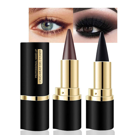 evpct 2Pcs Black Brown Long Wear Gel Eyeliner Pencils for Eye Black Face Paint, Goth Halloween Makeup Kit, Eye Liner Waterproof Smudge Proof, Cream Coal Brown Eyeliner Lipstick Set, delineador de ojos