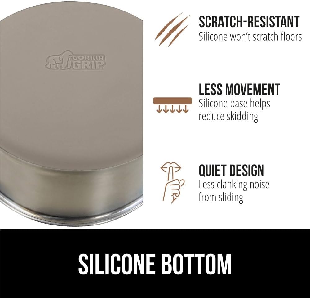 GORILLA GRIP Set of 2 Dog Bowls, Holds 6 Cups (48 fl oz), Heavy Duty Metal Food and Water Bowl for Feeding Dogs and Cats, Dishwasher Safe, Rust Resistant Stainless Steel, BPA Free Rubber Base, Beige