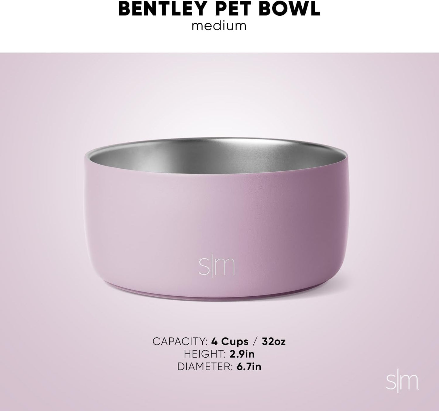 Simple Modern Stainless Steel Pet Water Bowl for Dogs & Cats | Reusable Insulated Stainless Steel Food Bowls for Dog Cat | No Tip No Slip BPA Free | Bentley Collection | Medium (32oz) | Lavender