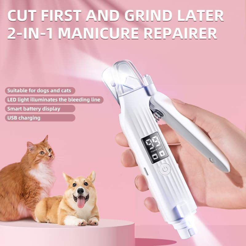 Pet Nail Grinder for Dogs and Cats - 2in1 Dog&Cat Nail Trimmers Super Quiet and Low Vibration Electric Dog Nail Grinder- LED Display Dog Nail Clippers for Large Medium Small Dogs Cats Dog Nail File