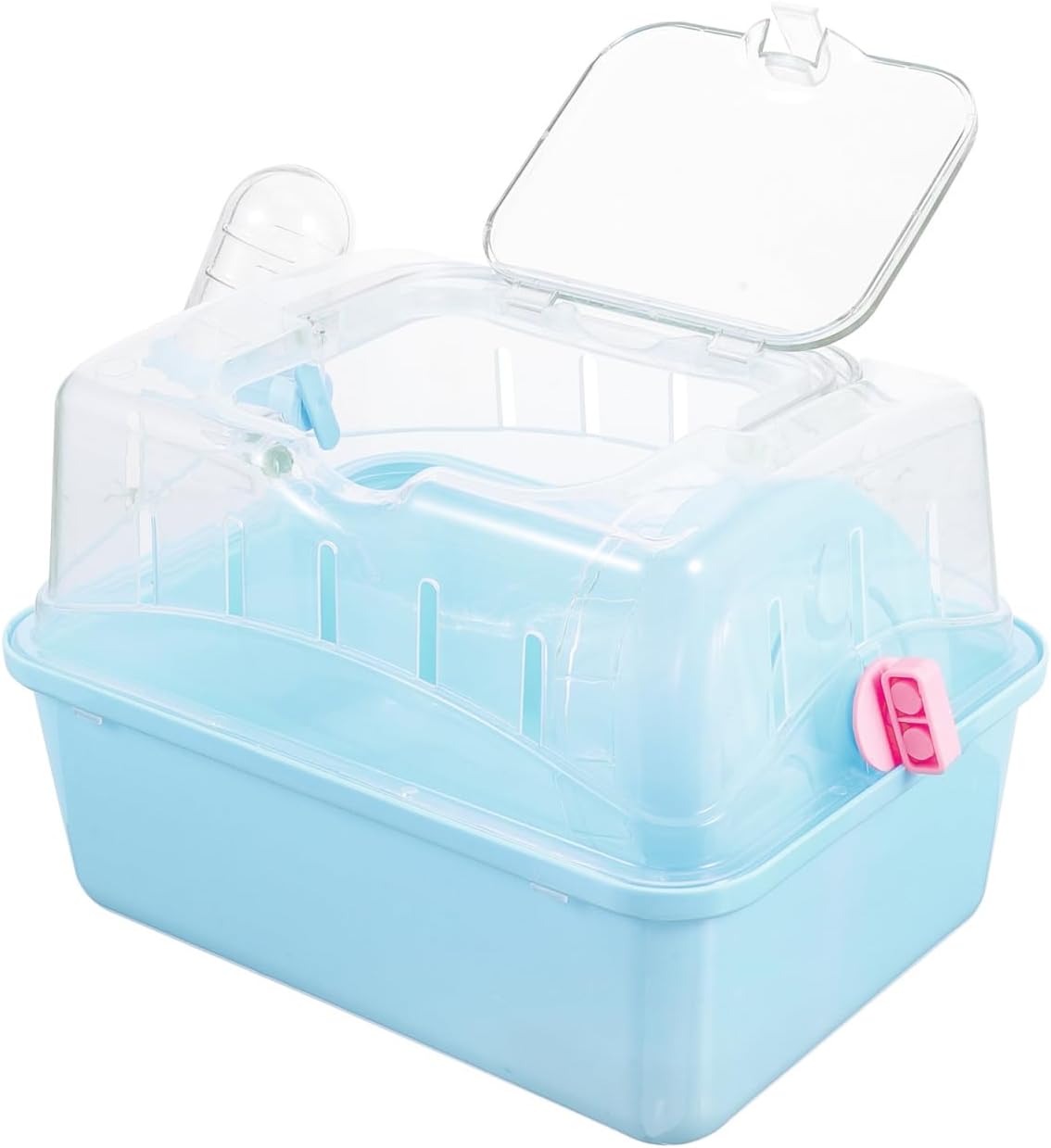 POPETPOP Small Animal Carrier Cage with Water Bottle - Portable Hamster Travel Cage with Handles for Hedgehog Hamster Rat Bearded Dragon Ferret Chinchillas (Sky-Blue) 11"*6.69"